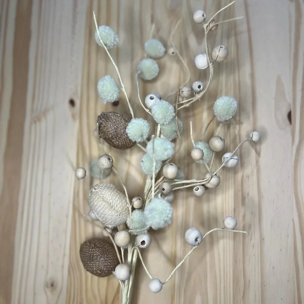 Burlap Egg and Wood Beach Spray 23 Inch Easter Stem Spring Decoration Pick